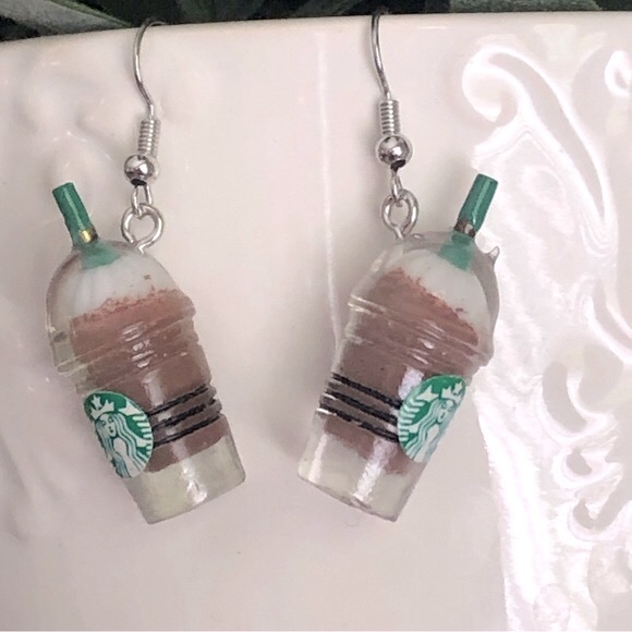 New “Starbucks” Frappuccino Iced Coffee Latte Dangling Drop Fun Unique Earrings - Picture 4 of 7